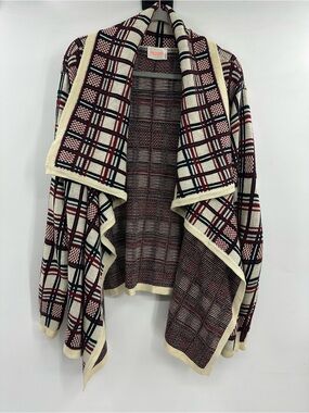 Moon Open-Front Plaid Cardigan Sweater - Cream, Burgundy, & Navy
